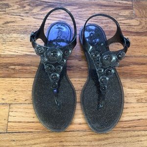 Coach Black With Silver Sparkle Jelly Sandals, 8